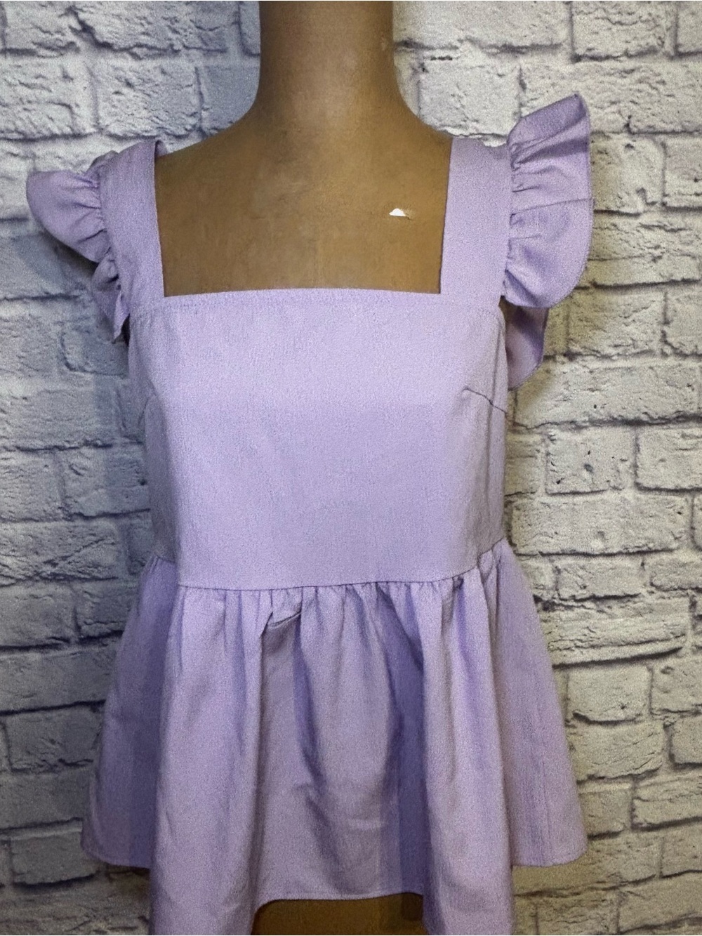 Lilac Ruffle-Sleeve Square-Neck Shirt